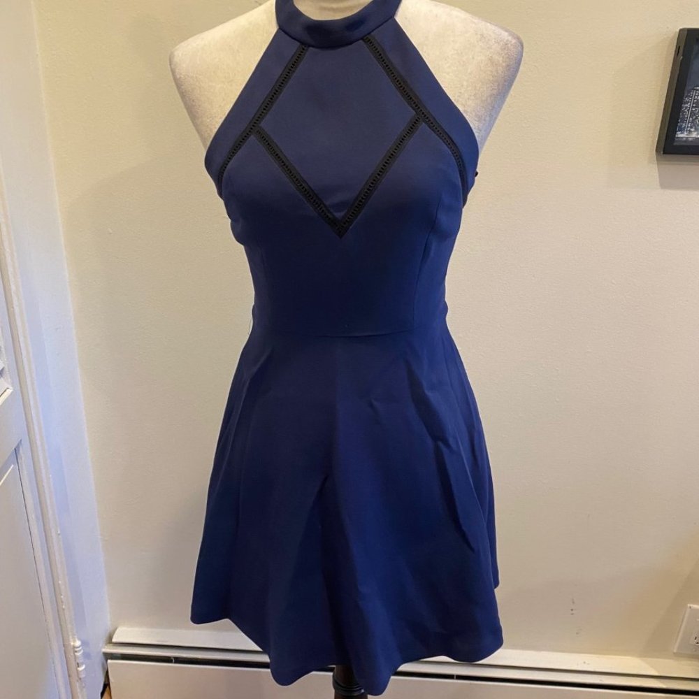 BCBG HIGH NECK FLARED DRESS